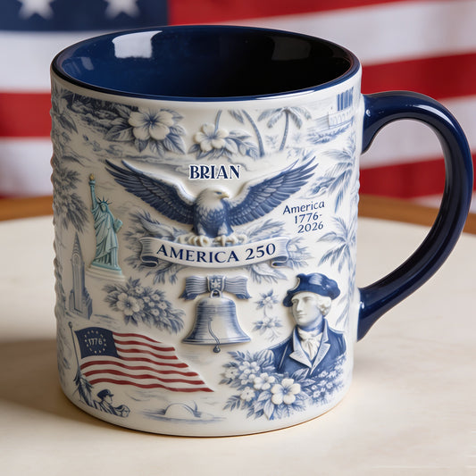 250 Jahre Amerika 1776–2026 Vintage Patriotisch - Personalisierte Unabhängigkeitstag/ 4. Juli Akzentbecher & Untersetzer