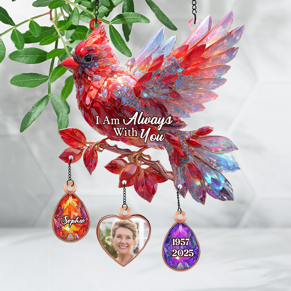 I Am Always With You - Personalized Memorial Window Hanging Suncatcher With Custom Charms
