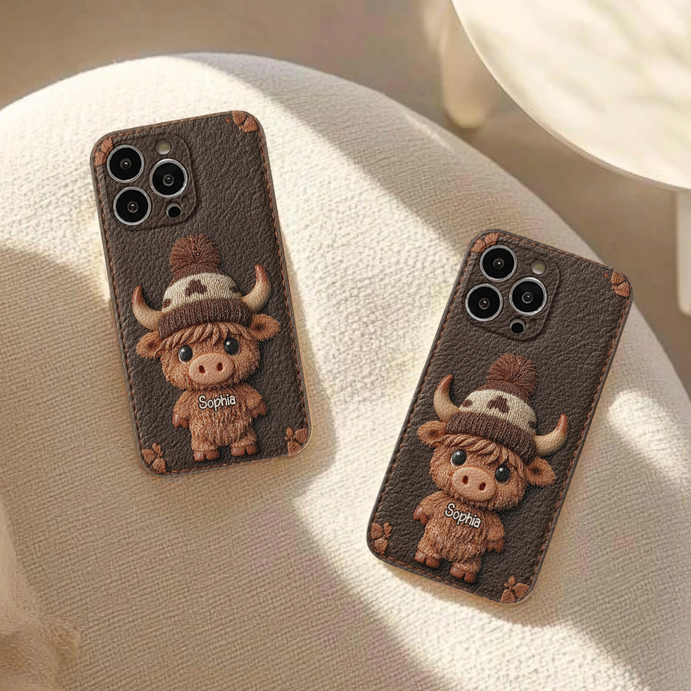 Liebe zu Hochlandrindern – Personalisierte Handyhülle aus Hochlandrindleder