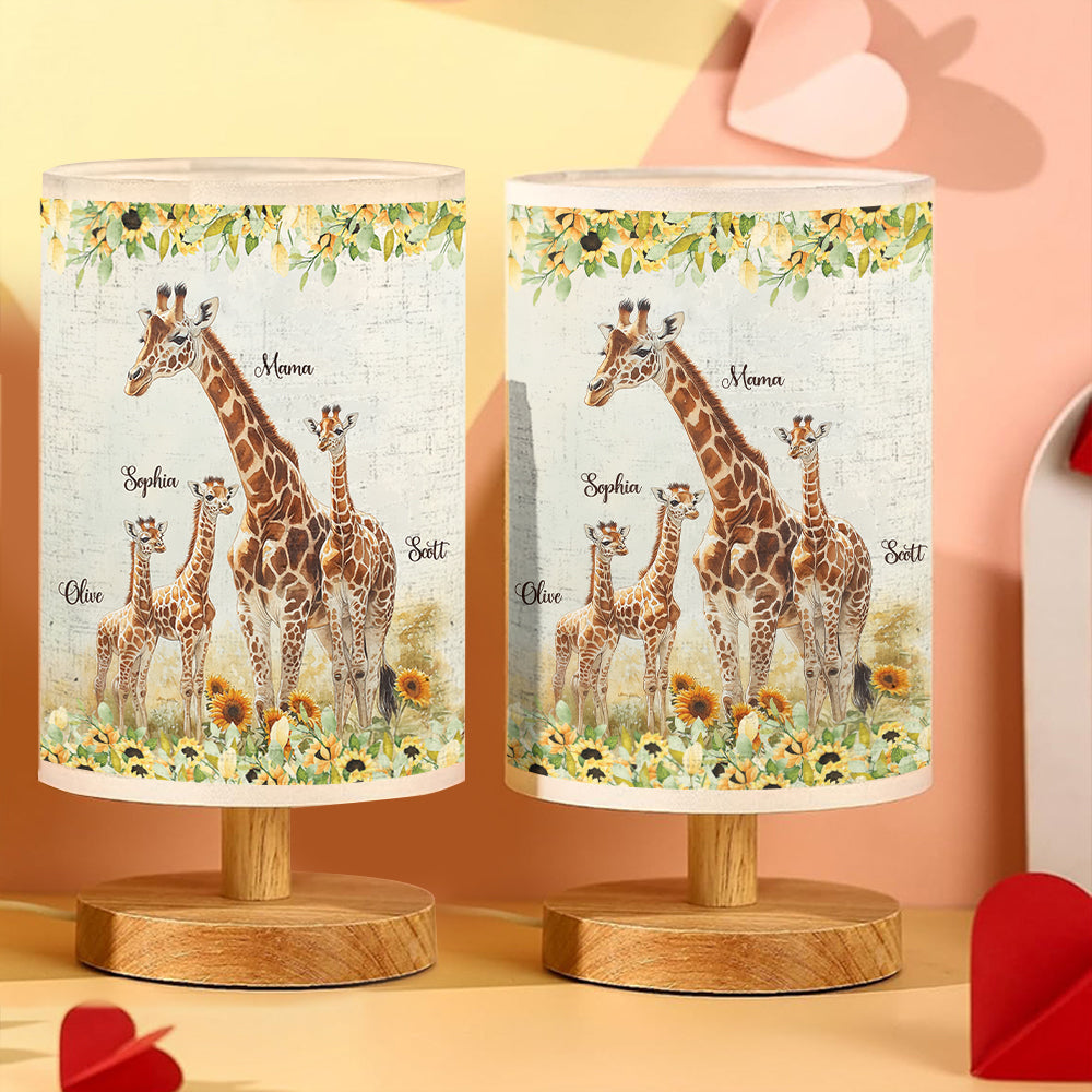 Sonnenblumen-Giraffe-Mutter, Einzigartiges Muttertagsgeschenk – Personalisierte Tischlampe mit Holzsockel