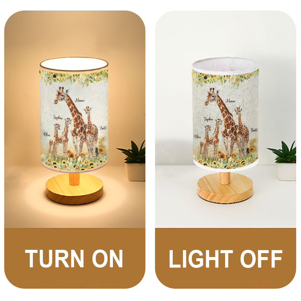 Sonnenblumen-Giraffe-Mutter, Einzigartiges Muttertagsgeschenk – Personalisierte Tischlampe mit Holzsockel