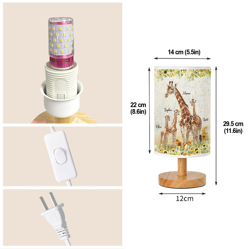 Sonnenblumen-Giraffe-Mutter, Einzigartiges Muttertagsgeschenk – Personalisierte Tischlampe mit Holzsockel