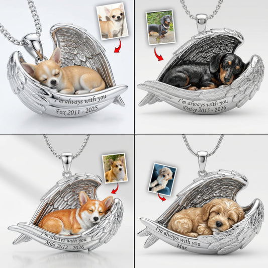 Engelsflügel - Personalisierte Halskette mit hundeförmigem Metallanhänger