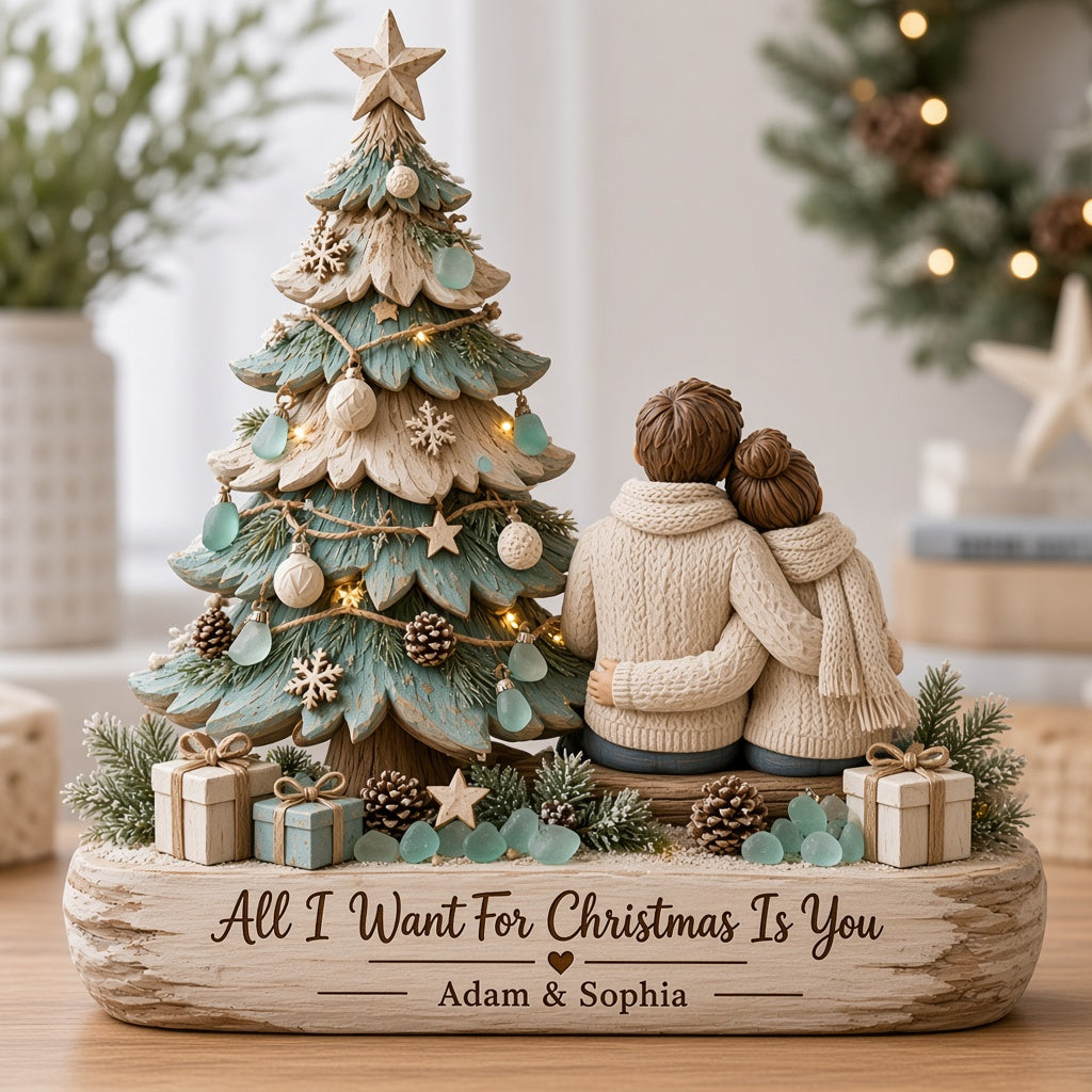 All I Want For Christmas Is You - Personalized Couple Custom Shaped Wood Plaque