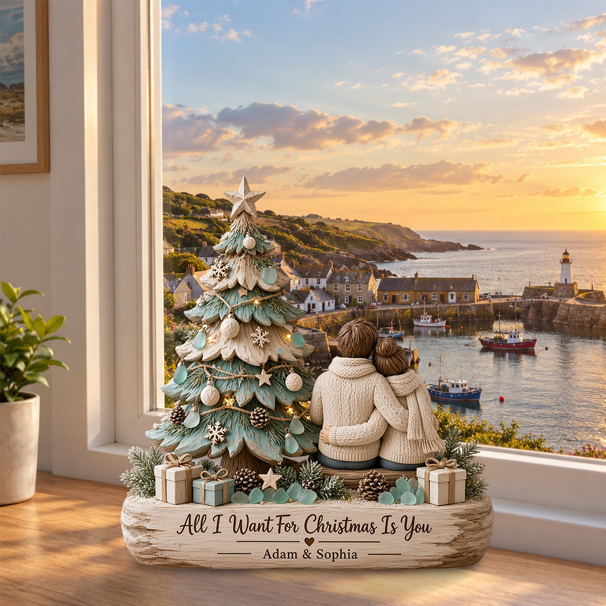 All I Want For Christmas Is You - Personalized Couple Custom Shaped Wood Plaque