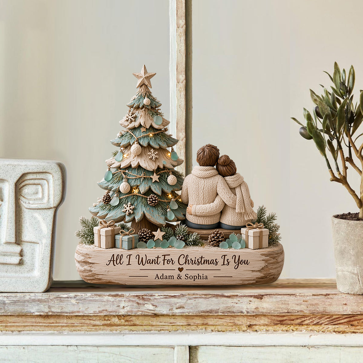 All I Want For Christmas Is You - Personalized Couple Custom Shaped Wood Plaque
