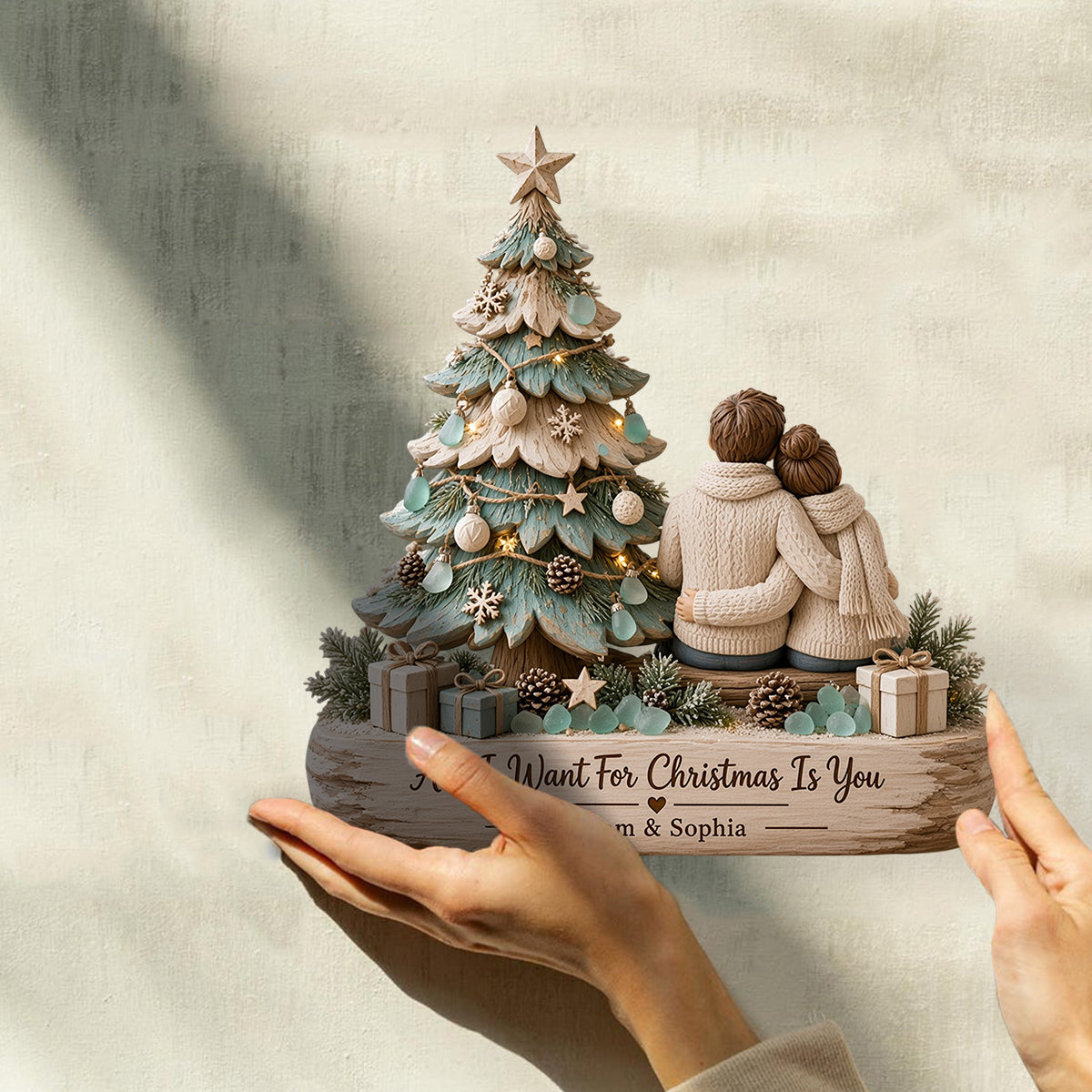 All I Want For Christmas Is You - Personalized Couple Custom Shaped Wood Plaque