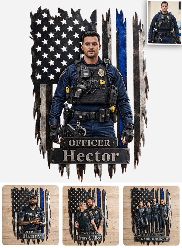Proud Police Office Decoration - Personalized Police Officer 3D Printed Cut Metal Sign