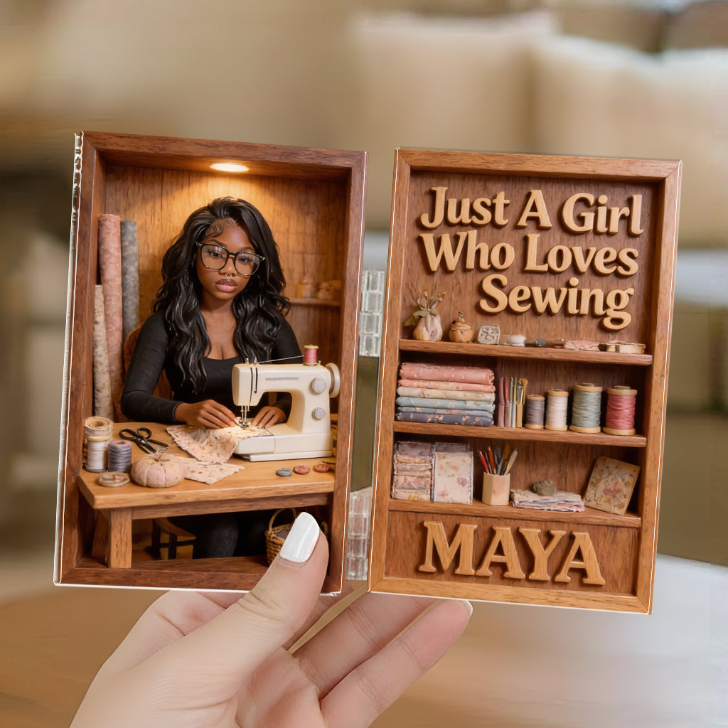 Einfach ein Mädchen, das Nähen liebt – personalisiertes Acryl-Diptychon zum Thema Nähen