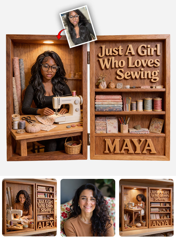 Einfach ein Mädchen, das Nähen liebt – personalisiertes Acryl-Diptychon zum Thema Nähen