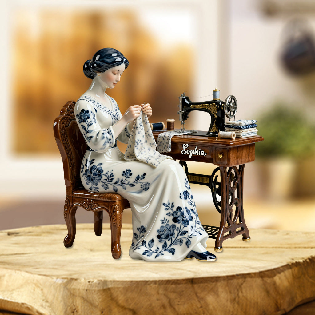 Einfach eine Frau, die das Nähen liebt – personalisierte Acrylplakette in individueller Form