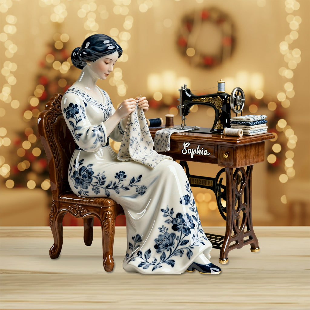 Einfach eine Frau, die das Nähen liebt – personalisierte Acrylplakette in individueller Form