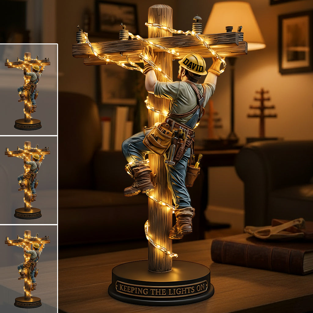 Keeping The Lights On - Personalized Lineman Custom Shaped Acrylic Plaque