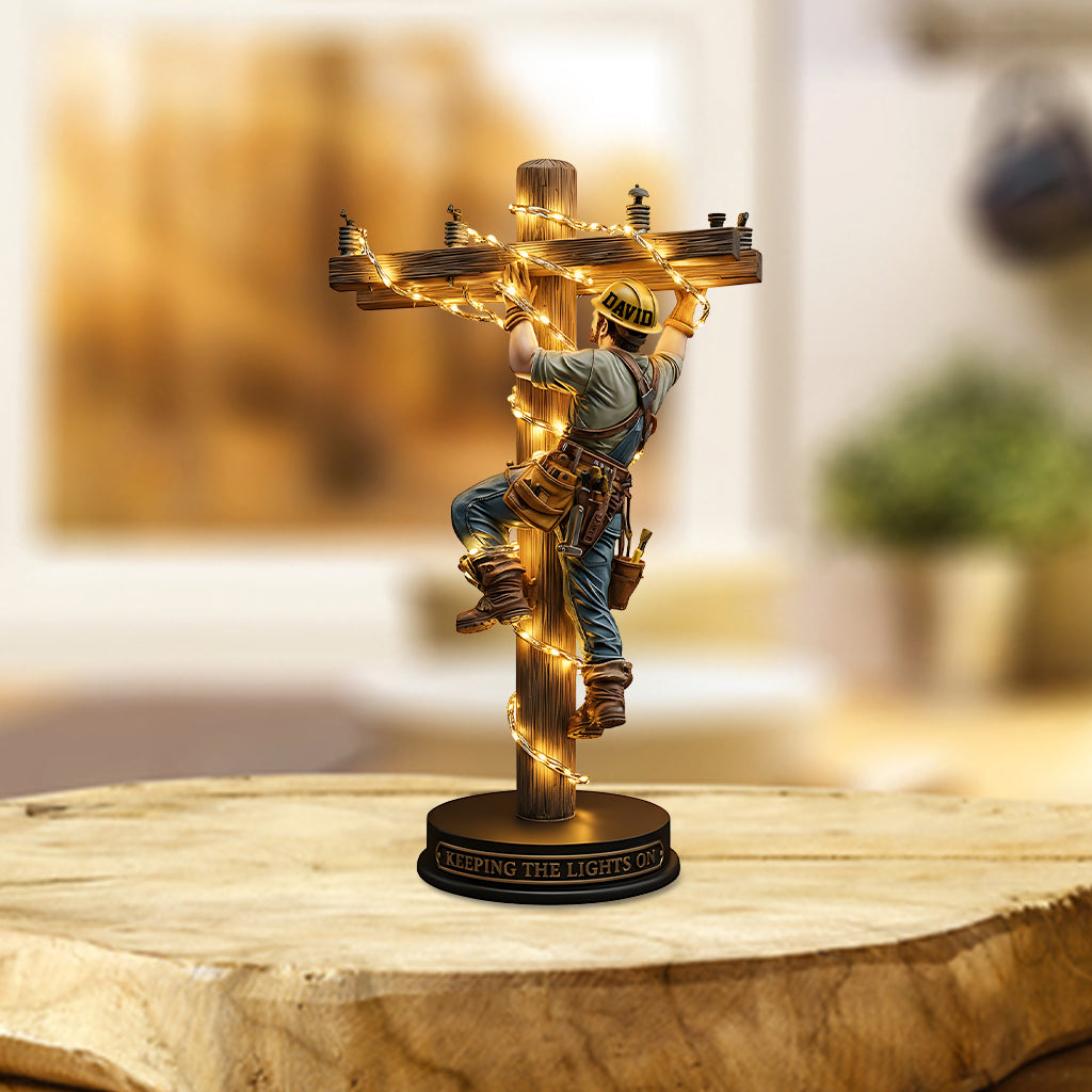 Keeping The Lights On - Personalized Lineman Custom Shaped Acrylic Plaque