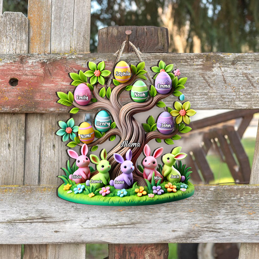 Osterhasen - Personalisiertes Mutter-Holzschild in individueller Form
