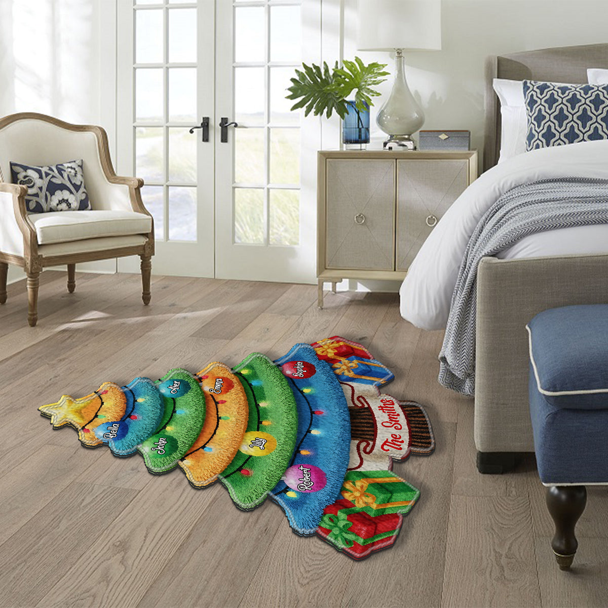 Familienweihnachtsbaum - Personalisierter, rutschfester, getufteter Familienteppich