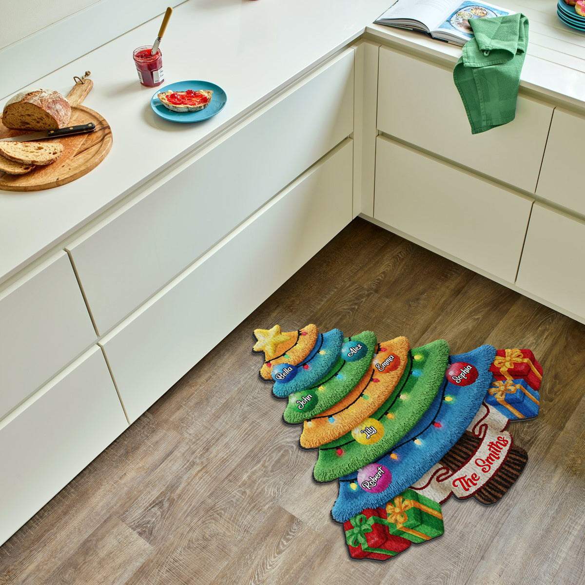 Familienweihnachtsbaum - Personalisierter, rutschfester, getufteter Familienteppich