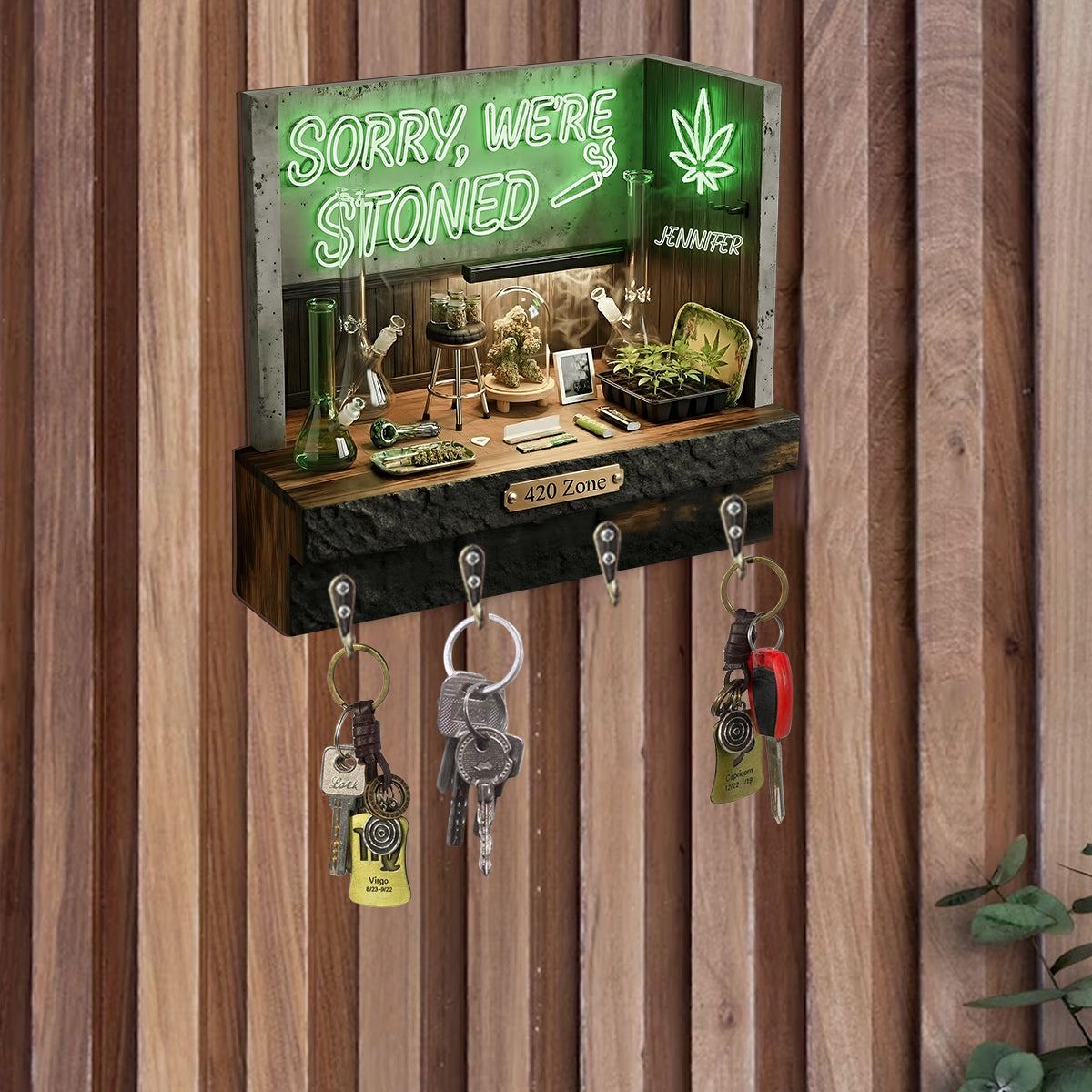 Sorry, wir sind stoned, 420 – Personalisierter, individuell geformter Weed-Hängeständer
