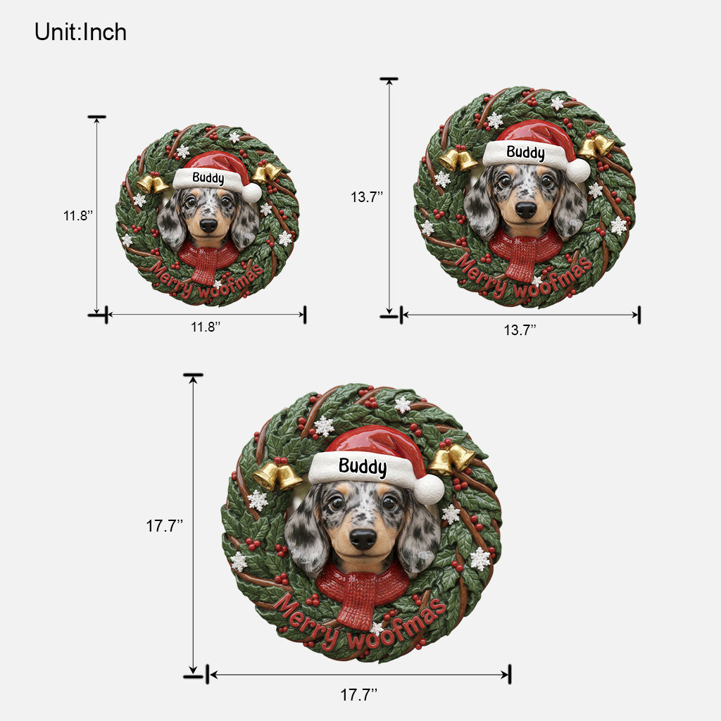 Merry Woofmas Lovely Dog Pet Lovers Wreath - Personalized Dog Custom Shaped Wood Sign