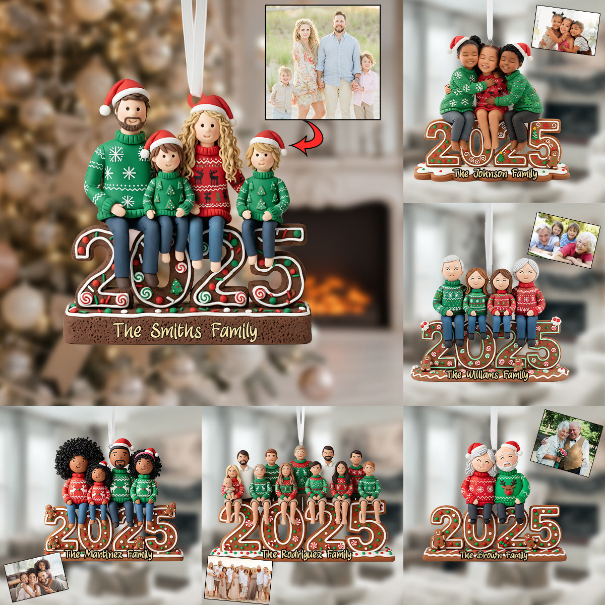 Frohe Weihnachten an die Familie – Personalisierter Familienschmuck