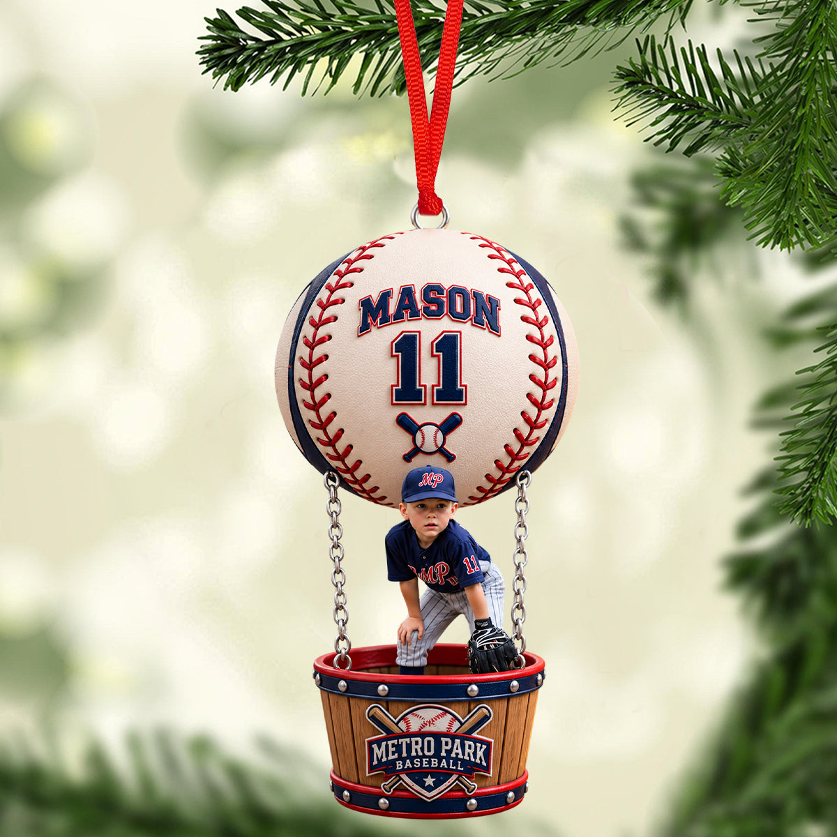 Any Sport Team Photo - Personalized Baseball Ornament With Charm