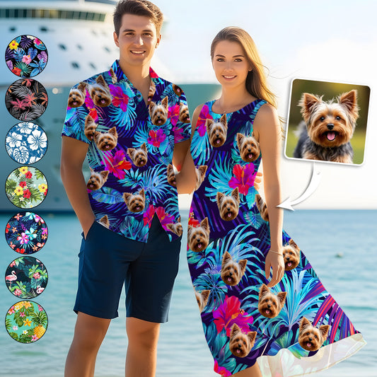 Der Strand ruft – personalisiertes Hawaiihemd und ärmelloses Kleid für Hunde
