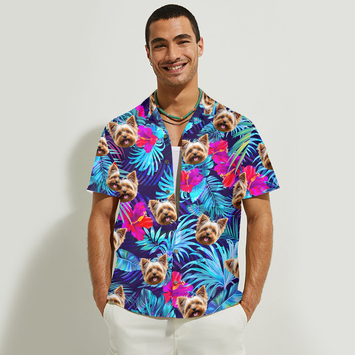 Der Strand ruft – personalisiertes Hawaiihemd und ärmelloses Kleid für Hunde