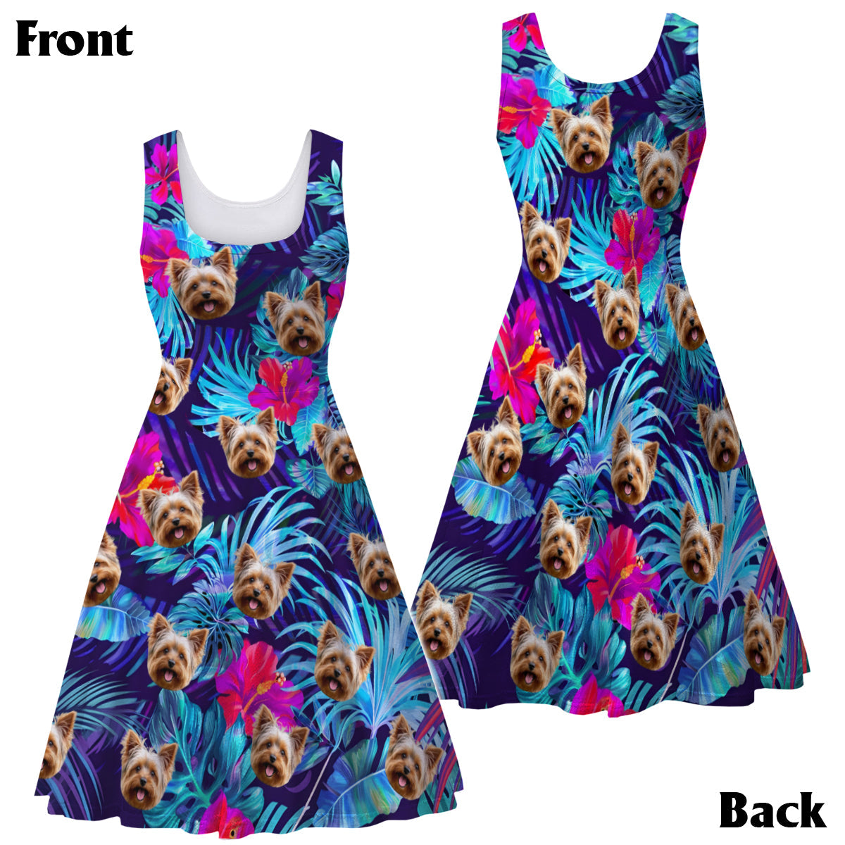 Der Strand ruft – personalisiertes Hawaiihemd und ärmelloses Kleid für Hunde