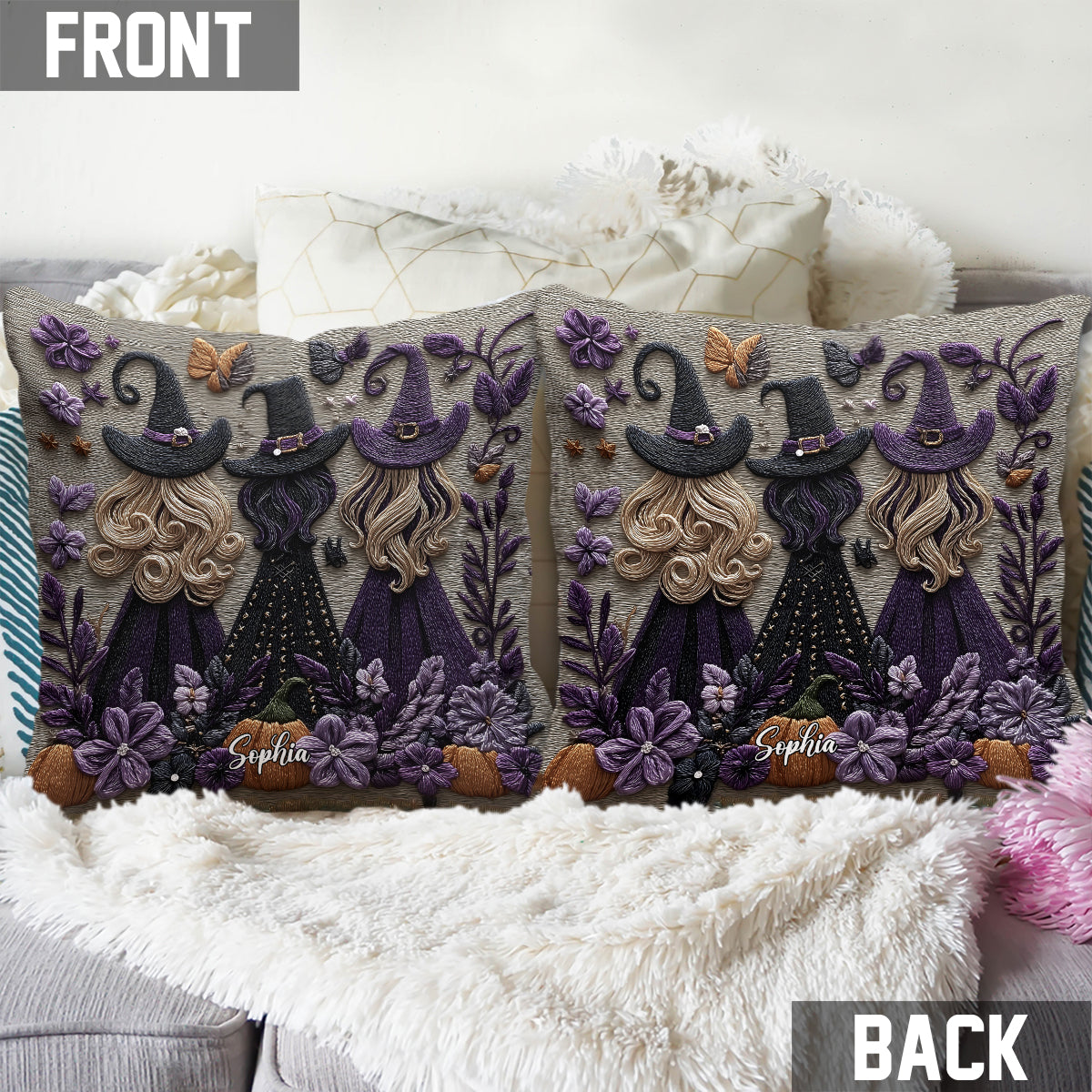 Drei Hexen – Personalisiertes Hexen-Dekokissen