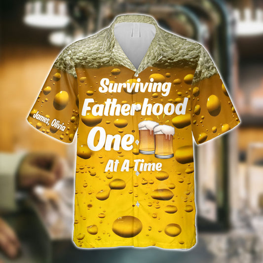Surviving Fatherhood One Beer At The Time - Personalized Father Hawaiian Shirt