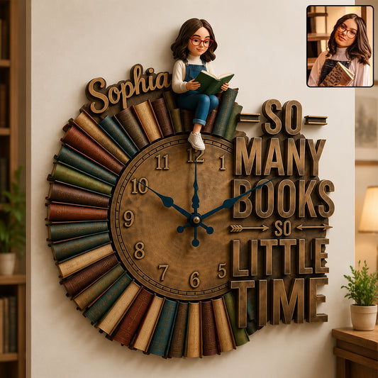 So viele Bücher, so wenig Zeit - Personalisierte Buch-Acryl-Wanduhr