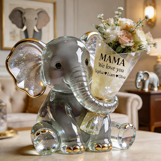 Elefant mit Blumen - Personalisierter Mutter Acryltopf