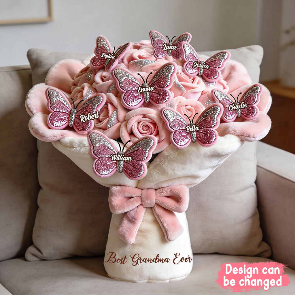 Perfect Gift For Mom, Grandma Beautiful Bouquet - Personalized Mother Faux Fur Shaped Pillow