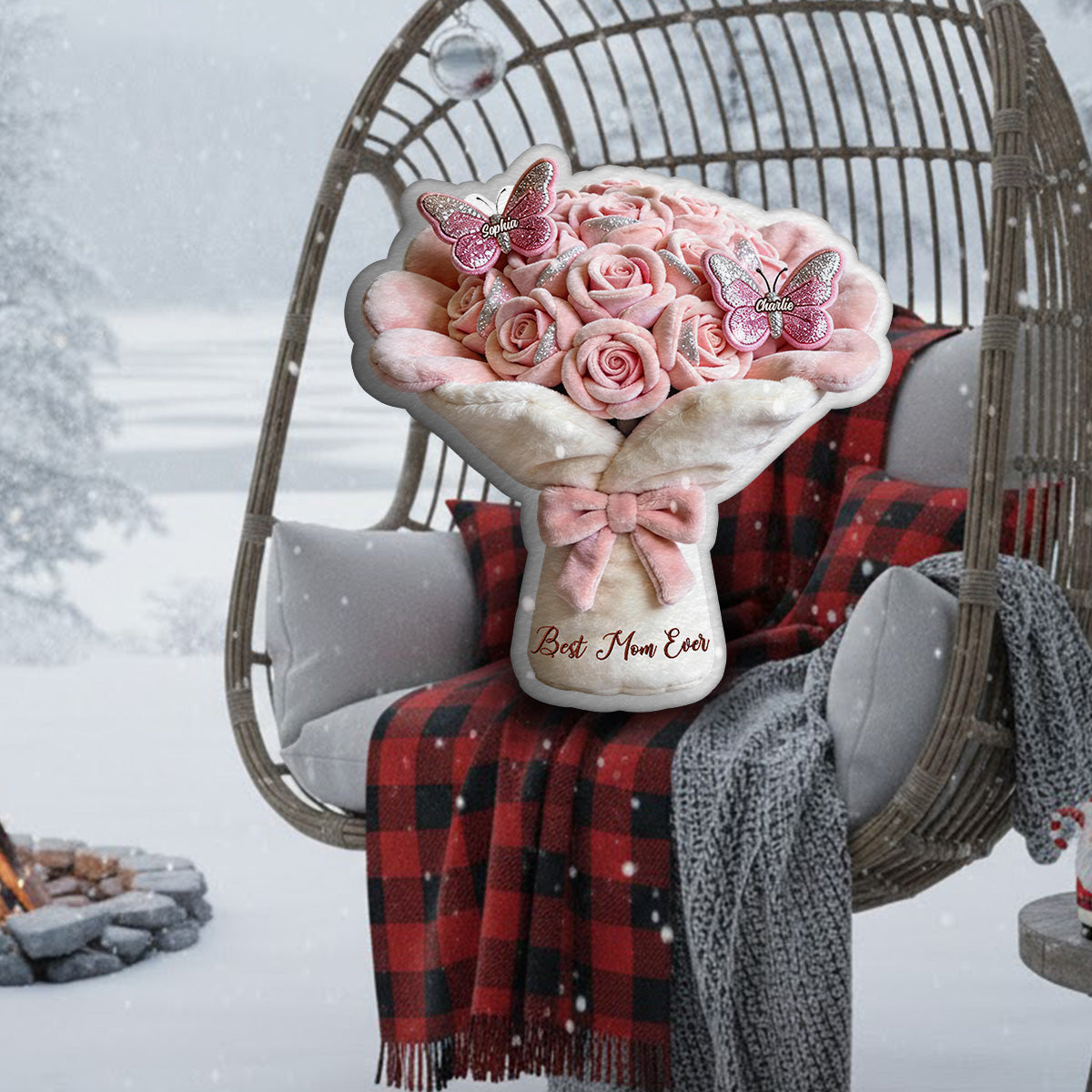 Perfect Gift For Mom, Grandma Beautiful Bouquet - Personalized Mother Faux Fur Shaped Pillow