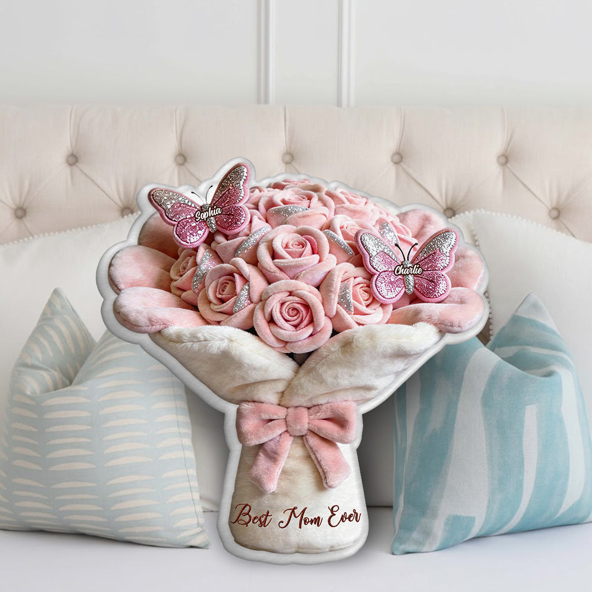 Perfect Gift For Mom, Grandma Beautiful Bouquet - Personalized Mother Faux Fur Shaped Pillow