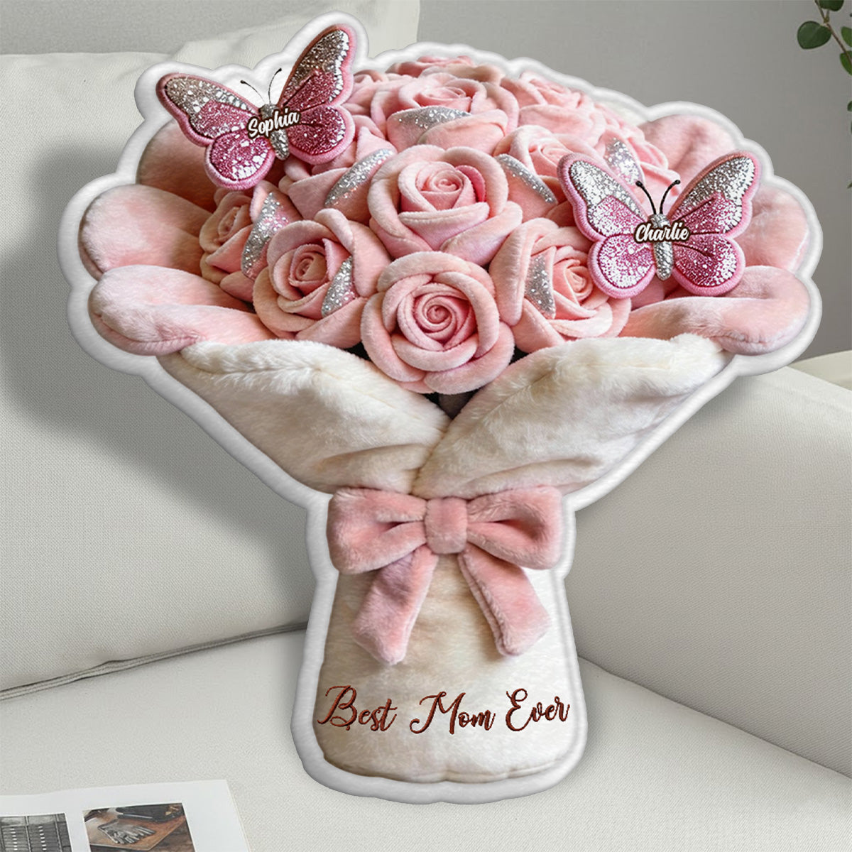 Perfect Gift For Mom, Grandma Beautiful Bouquet - Personalized Mother Faux Fur Shaped Pillow