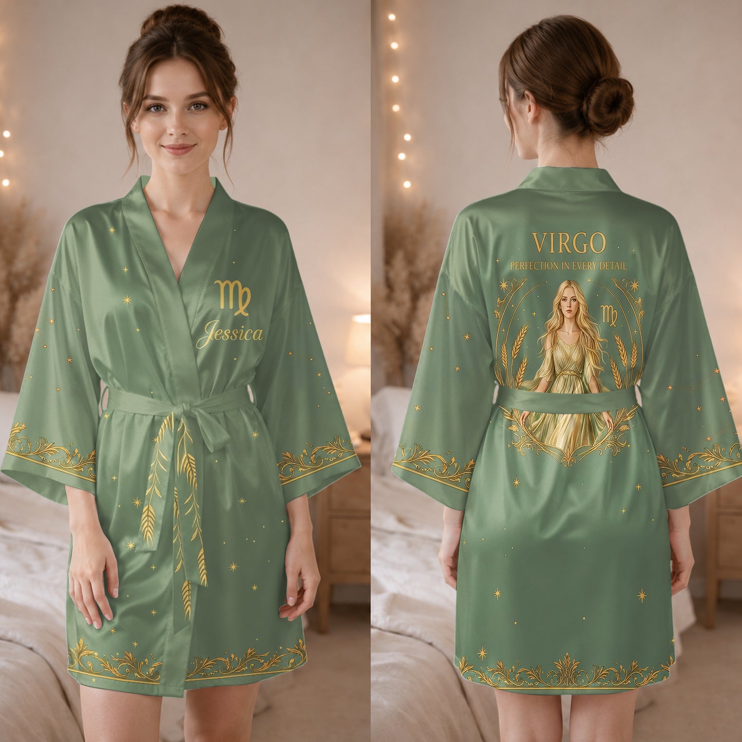 Zodiac Sign Luxury Robe - Personalized Horoscope Satin Robe