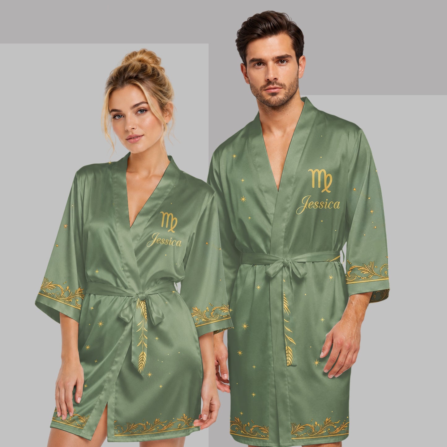 Zodiac Sign Luxury Robe - Personalized Horoscope Satin Robe