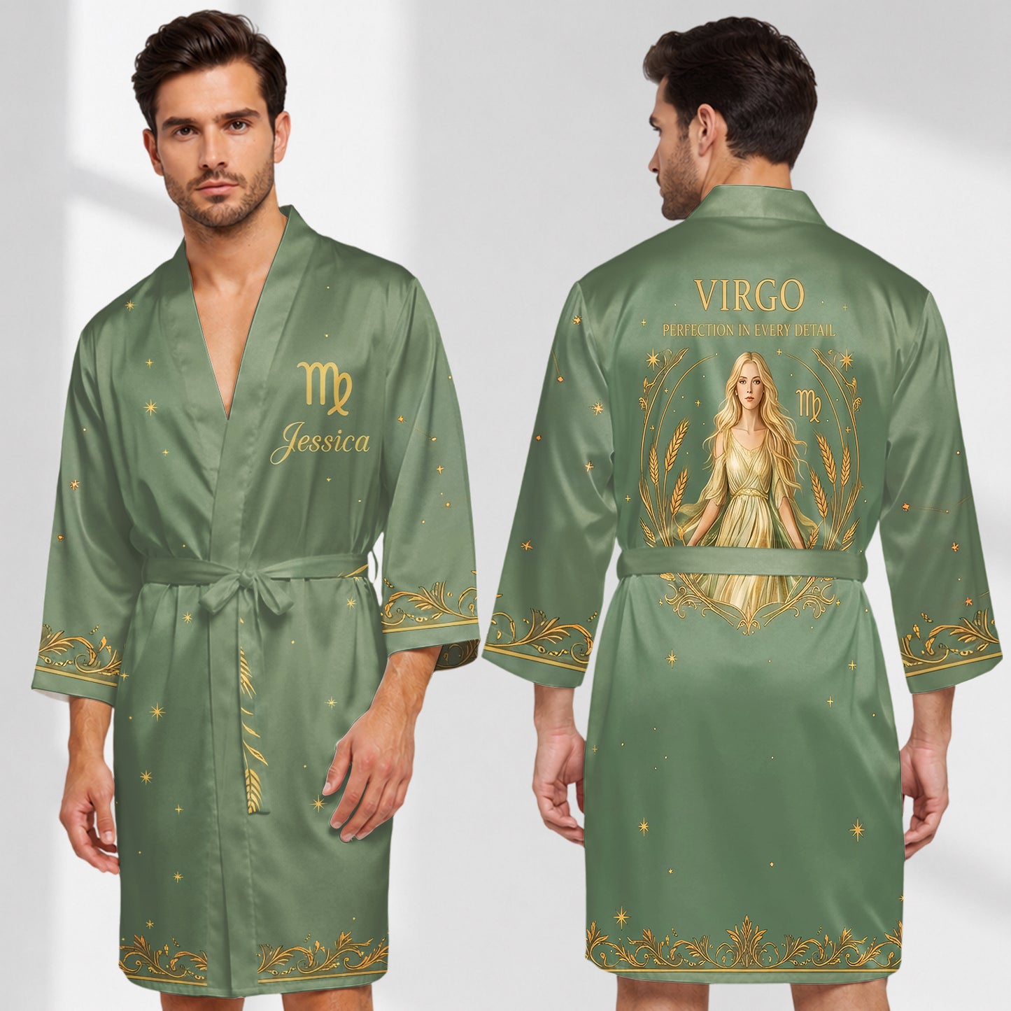 Zodiac Sign Luxury Robe - Personalized Horoscope Satin Robe