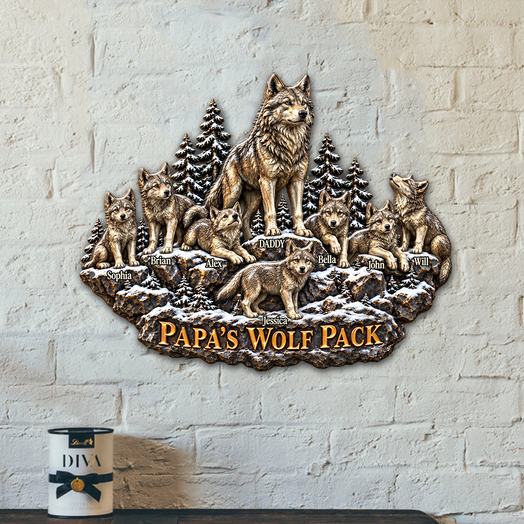 Papa's Wolf Pack - Personalized Wolf 3D Printed Cut Metal Sign