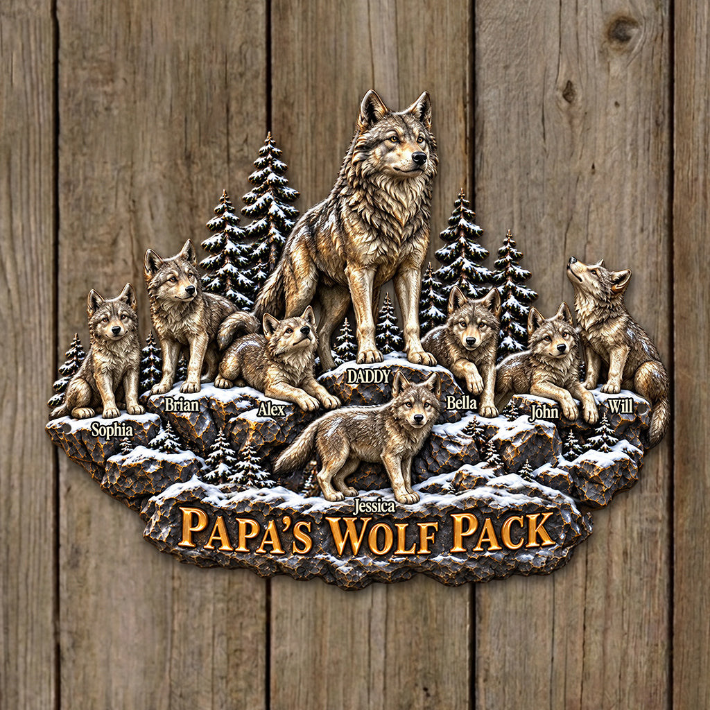Papa's Wolf Pack - Personalized Wolf 3D Printed Cut Metal Sign
