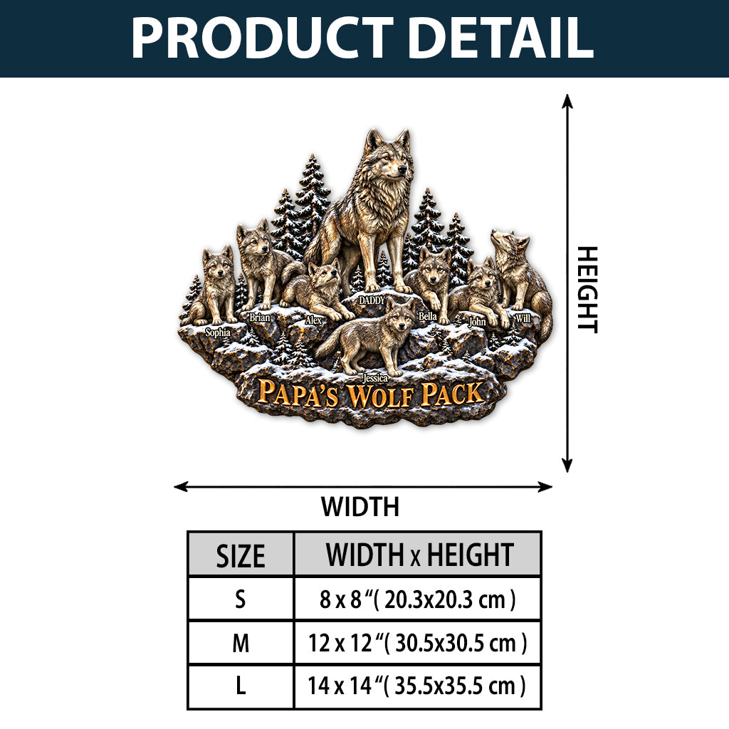 Papa's Wolf Pack - Personalized Wolf 3D Printed Cut Metal Sign