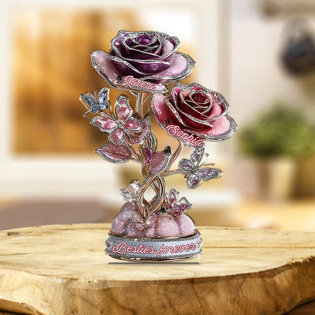 Freunde sind wie Blumen im Garten des Lebens – Beste Freunde für immer – Personalisierte Acrylplakette in individueller Form für beste Freunde