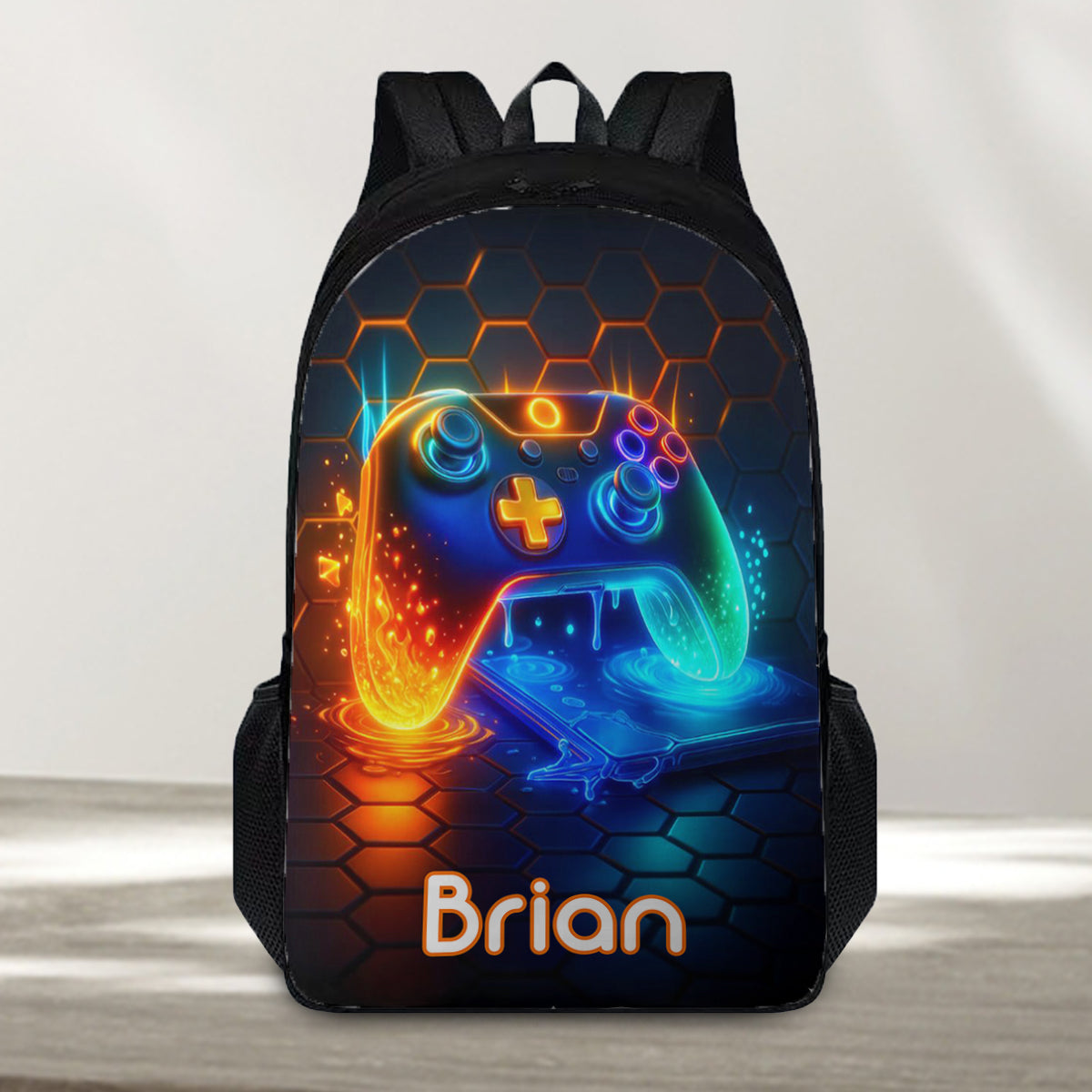 Gaming-Griff – Dreiteiliges Schultaschen-Set für Jungen mit großem Fassungsvermögen – Personalisierter Kinderrucksack, Lunchtasche, Federmäppchen