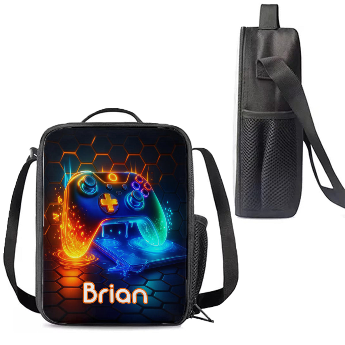 Gaming-Griff – Dreiteiliges Schultaschen-Set für Jungen mit großem Fassungsvermögen – Personalisierter Kinderrucksack, Lunchtasche, Federmäppchen