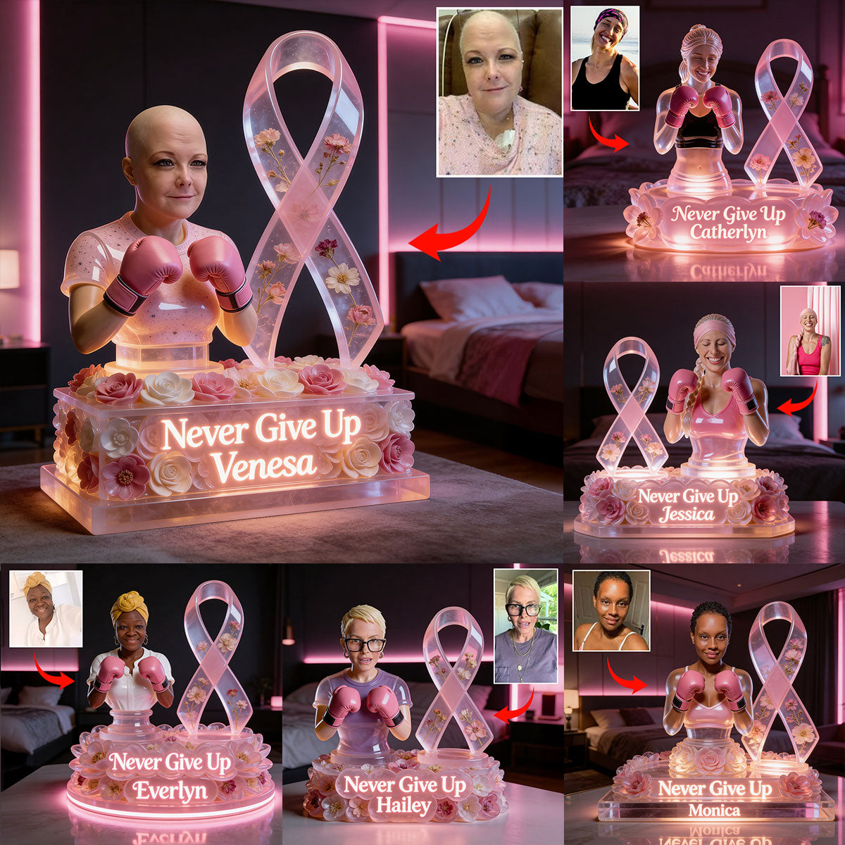 Breast Cancer Awarenes - Personalized Breast Cancer Awareness Acrylic LED Night Light