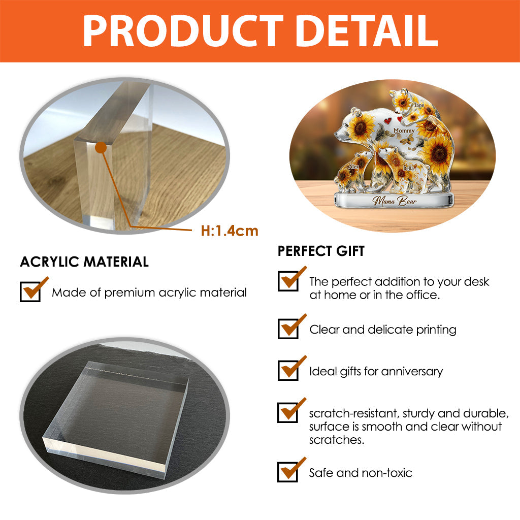 Mama Bär – Personalisierte Acrylplakette in individueller Form für die Mutter