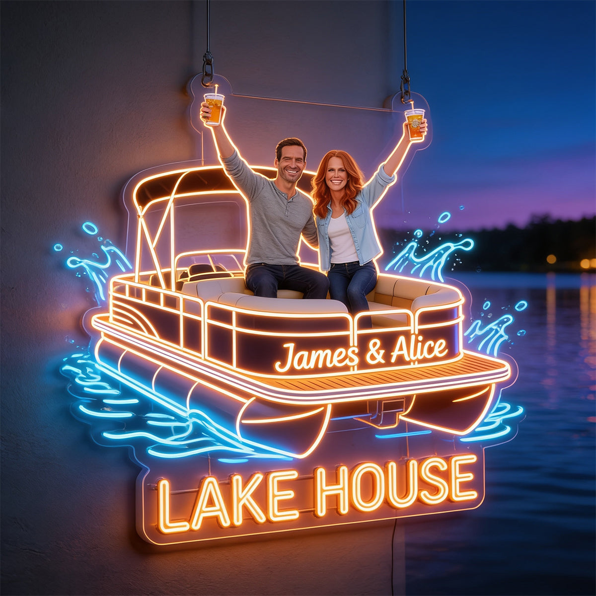 Our Lake House - Personalized Pontoon Neon LED Light Sign