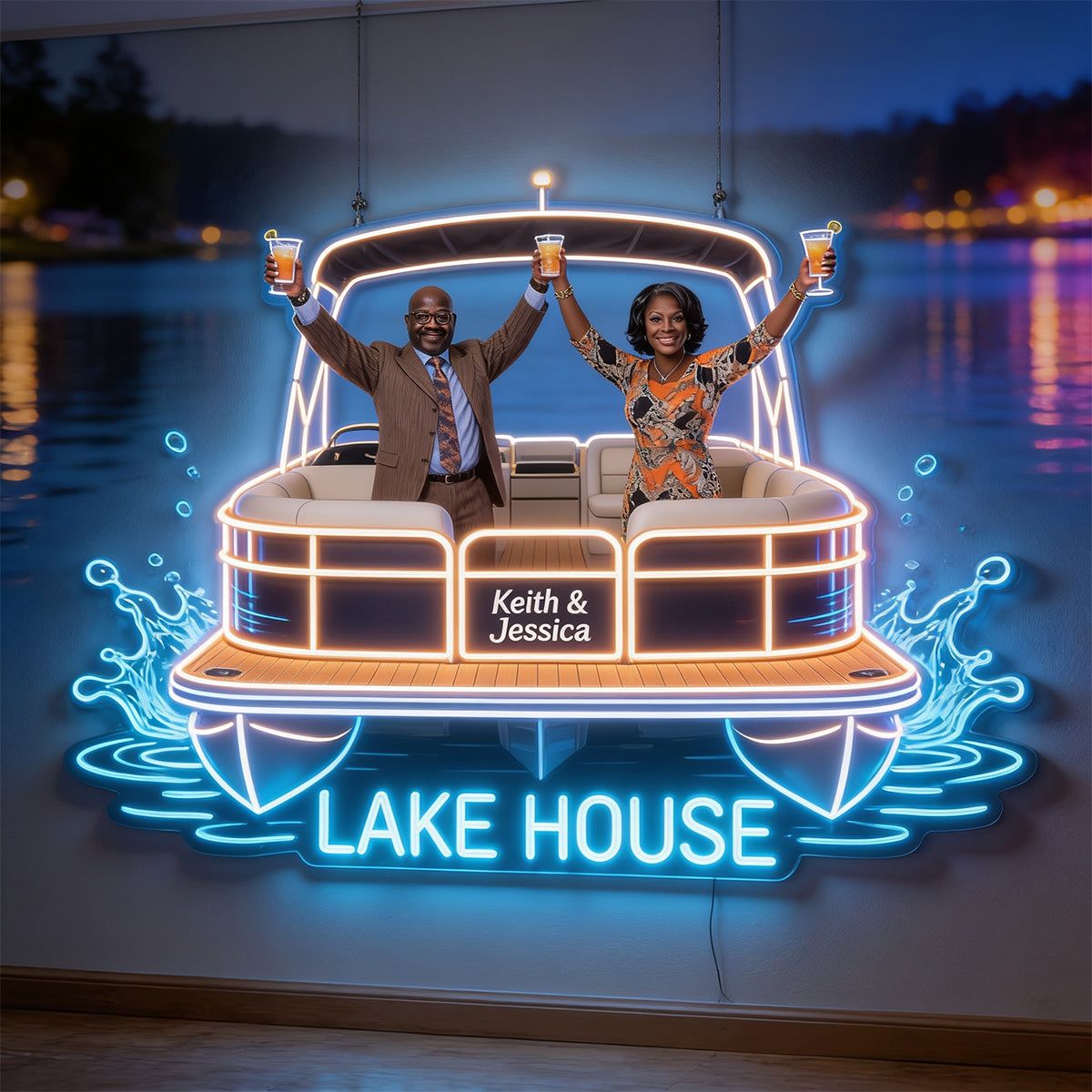 Our Lake House - Personalized Pontoon Neon LED Light Sign
