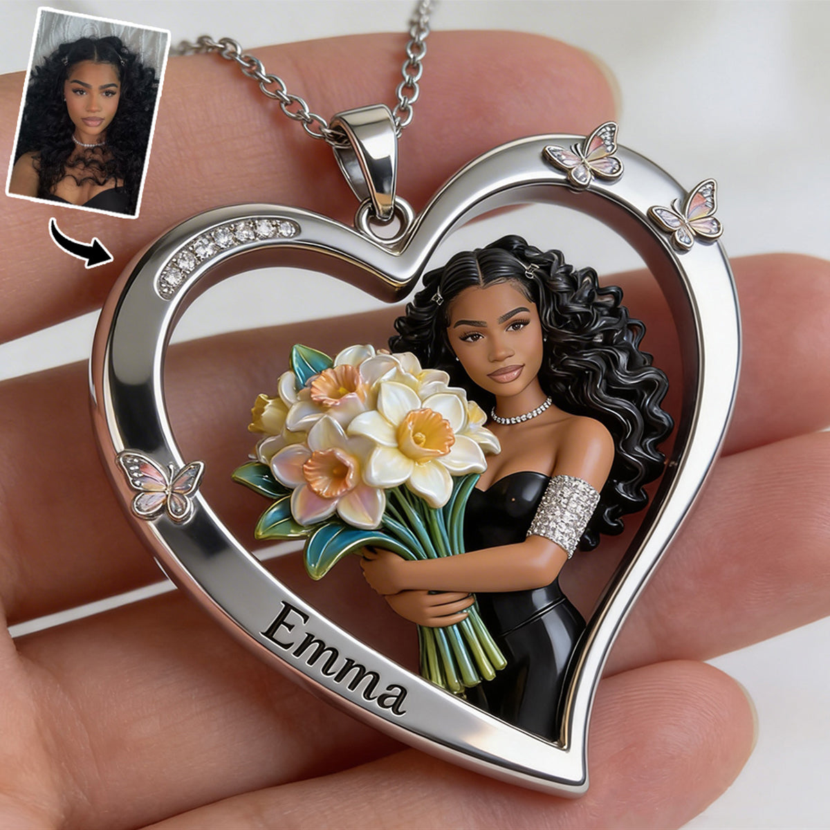 Custom Any Photo - Personalized Birth Month Flower Shaped Metal Pendant Necklace